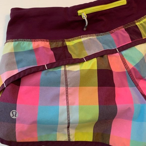 Lululemon Multi Color Checkered Pattern Running Gym Shorts 2 - Picture 4 of 6